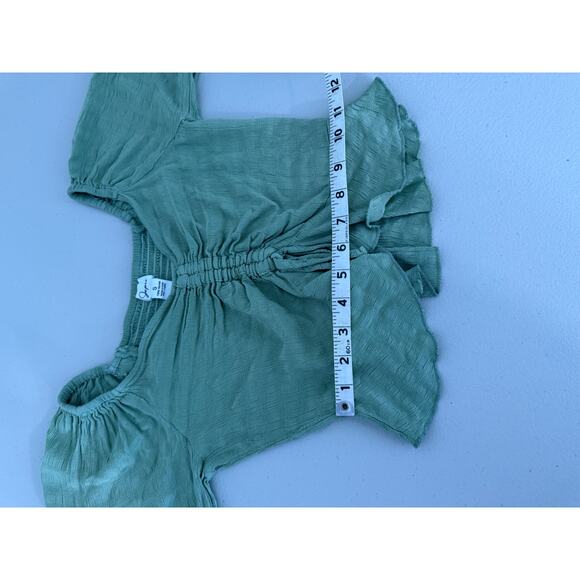 Light Sage Green Gathered Smocked Renfest Fairycore Milkmaid Top Small - Picture 7 of 7